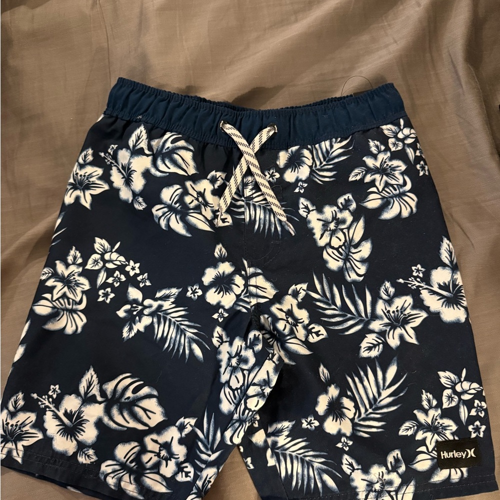 Hurley Boys Floral Print Swimsuit - Navy Blue and White
